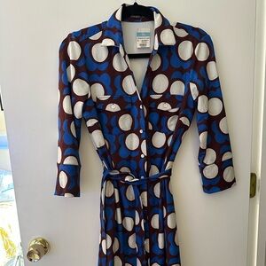 J. McLaughlin Blue and Brown Geometric Long Sleeve Dress